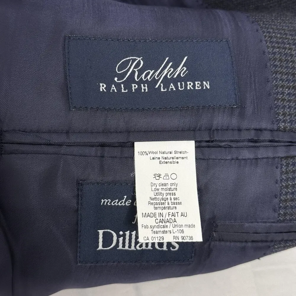 Ralph Lauren Blazer Mens 40R Blue Wool Check Plaid Sport Coat Jacket Canada